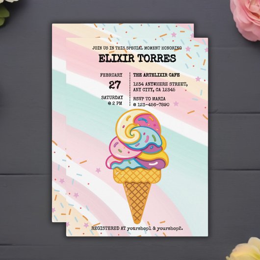 Invitation Coloré crème glacée Scoop Sprinkles Baby shower