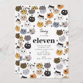 Invitation Coloré Cute Funny Chats & Paw Anniversaire (Devant / Derrière)