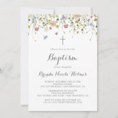 Invitation Coloré Dainty Fleurs sauvages Calligraphie Baptême (Devant)
