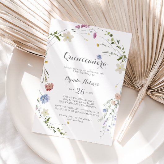 Invitation Coloré Dainty Fleurs sauvages Quinceañera