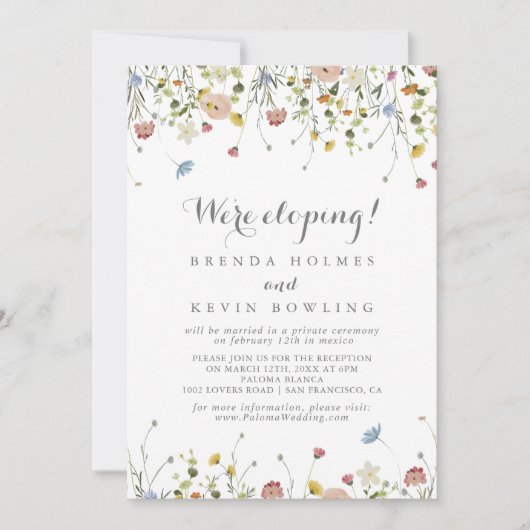 Invitation Coloré Dainty Fleurs Sauvages Réception Elopement (Devant)
