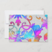 Invitation Coloré Damas Peint rose Turquoise RSVP (Dos)