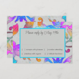 Invitation Coloré Damas Peint rose Turquoise RSVP