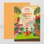 Invitation Coloré Deuxième anniversaire Dinosaur Aventure Par (Devant / Derrière)