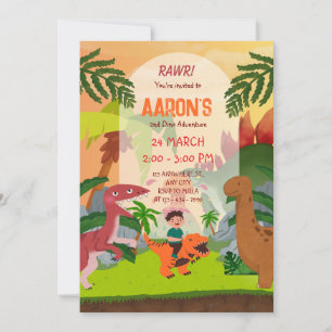 Invitation Coloré Deuxième anniversaire Dinosaur Aventure Par