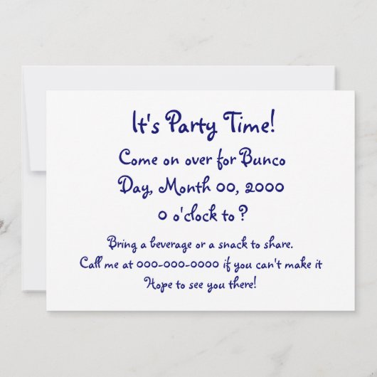 Invitation coloré Dice Bunco (Dos)