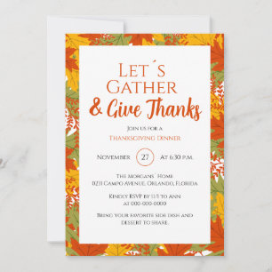 Invitation Coloré Donner Merci Feuilles Automne Thanksgiving