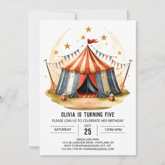 Invitation Coloré Editable Delight Circus Anniversaire (Devant)