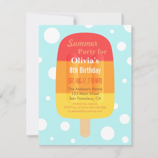 Invitation Coloré été Lolly Popsicle Glace Party (Devant)