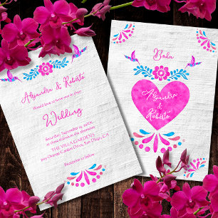 Invitation Coloré Fiesta Coeur rose Mariage mexicain