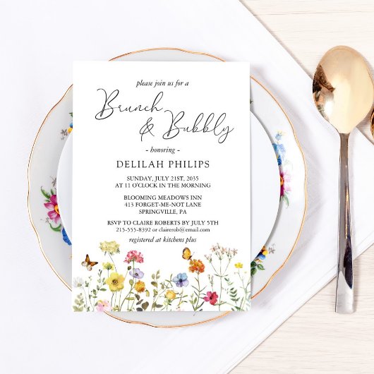Invitation Coloré Fleur sauvage Botanique Brunch & Bubbly