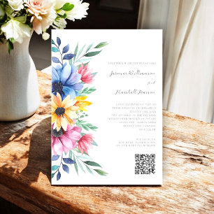 Invitation coloré floral élégant code qr site mariage