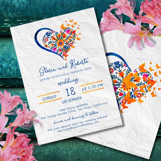 Invitation Coloré Floral Heart Mariage mexicain