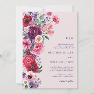 Invitation Coloré Floral Monogramme Mariage
