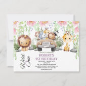 Invitation Coloré Floral Wild One Jungle Safari Anniversaire (Devant)