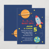 Invitation Coloré, Fusée, Fête Spatiale, Anniversaire Enfants (Devant / Derrière)