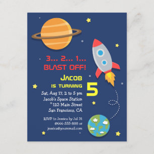 Invitation Coloré, Fusée, Fête Spatiale, Anniversaire Enfants