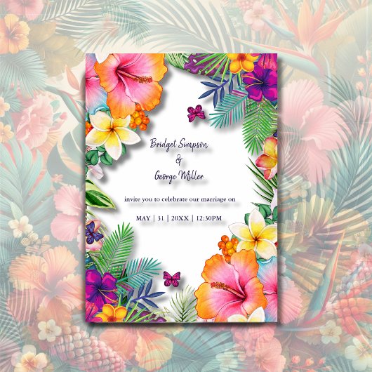 Invitation Coloré hawaïen tropical Mariage