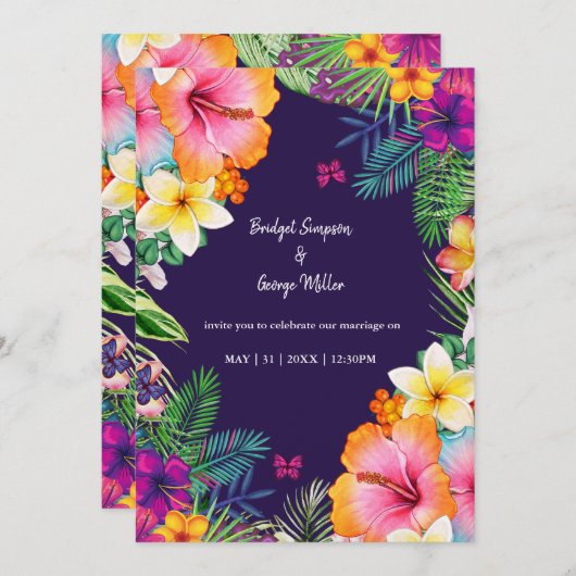 Invitation Coloré hawaïen tropical Mariage (Devant / Derrière)