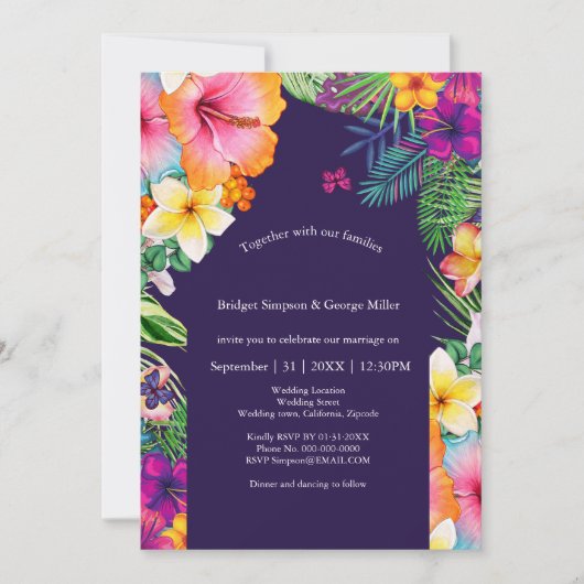 Invitation Coloré hawaïen tropical Mariage (Devant)
