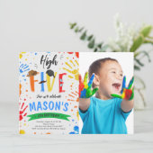 Invitation Coloré High Cinq Anniversaire Photo (Debout devant)