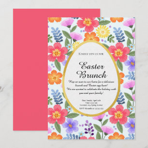 Invitation Coloré imprimé à main rose pâque Brunch de Pâques