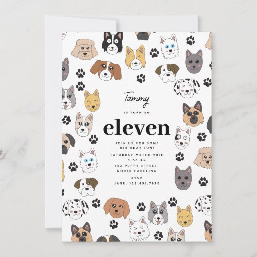 Invitation Coloré mignon Chiens amusants & Chien Paw Annivers (Devant)