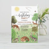 Invitation Coloré Mignonne Bois Animaux Garçon Fille Annivers (Debout devant)