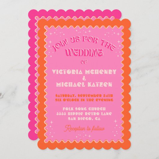 Invitation Coloré Mod brillant Gras Mariage rétro (Devant / Derrière)
