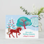 Invitation Coloré neige hiver Vacances Cheval Anniversaire (Debout devant)