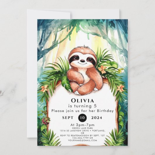 Invitation Coloré Pastel Sloth Anniversaire (Devant)
