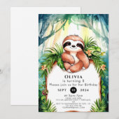 Invitation Coloré Pastel Sloth Anniversaire (Devant / Derrière)