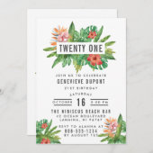 Invitation Coloré Plantes tropicaux Vingt et un fête d'annive (Devant / Derrière)