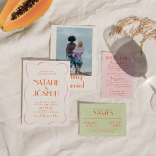 Invitation Coloré Retro Bright Fun Vintage Cute Mariage