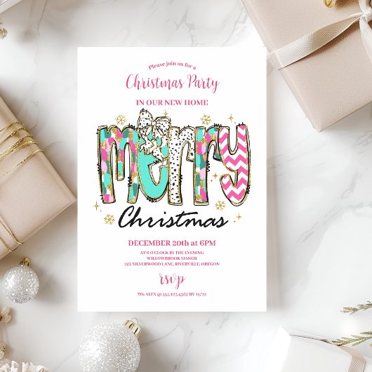 Invitation Coloré Rétro Joyeux Noël
