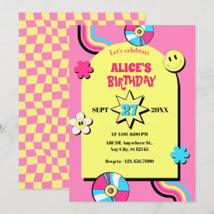 Invitation Coloré rétro pop fun pastel anniversaire