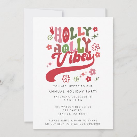 Invitation Coloré Retro Super Holly Jolly Vibes (Devant)
