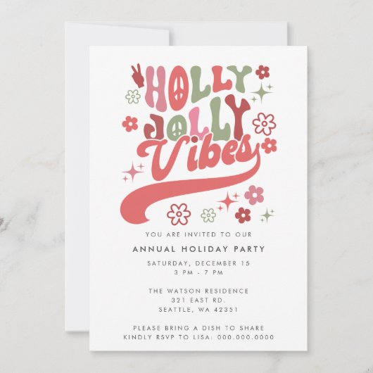 Invitation Coloré Retro Super Holly Jolly Vibes (Devant)