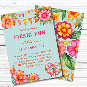 Invitation Coloré rose floral mexicain Fiesta 1er anniversair