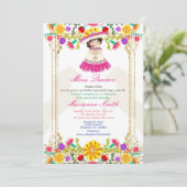 Invitation Coloré rose Floral mexicain Quinceañera  (Debout devant)
