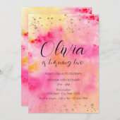 Invitation Coloré rose Jaune Tie Dye Fille fête d'anniversair (Devant / Derrière)