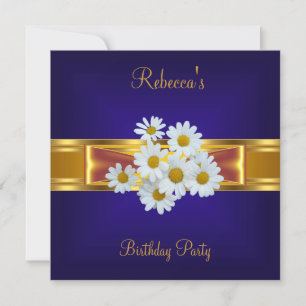 Invitation Coloré Royal Bleu Blanc Fleur Jaune Bow or