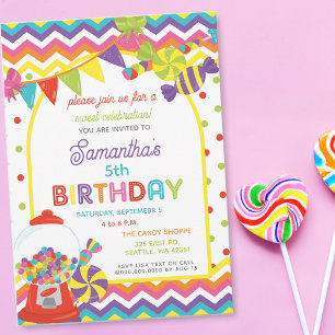 Invitation Coloré Sweet Fun Candy thème Anniversaire Fête