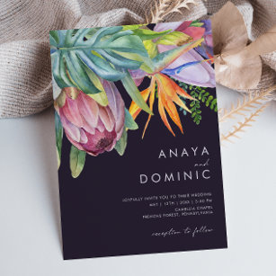 Invitation Coloré Tropical Floral Décontracté   Mariage viole