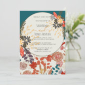 INVITATION COLORÉ TURQUOISE BOHO FLORAL (Debout devant)