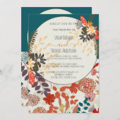 INVITATION COLORÉ TURQUOISE BOHO FLORAL (Devant / Derrière)