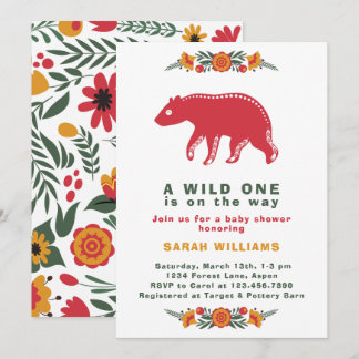 Invitation Coloré Wild One Folk Art Bear Boy Baby shower