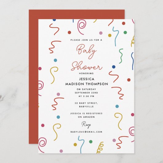 Invitation Colored Party Confetti Baby Shower (Devant / Derrière)