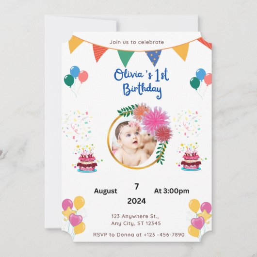 Invitation colorée 1er anniversaire (Devant)