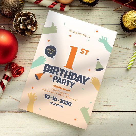 Invitation colorée 1er anniversaire